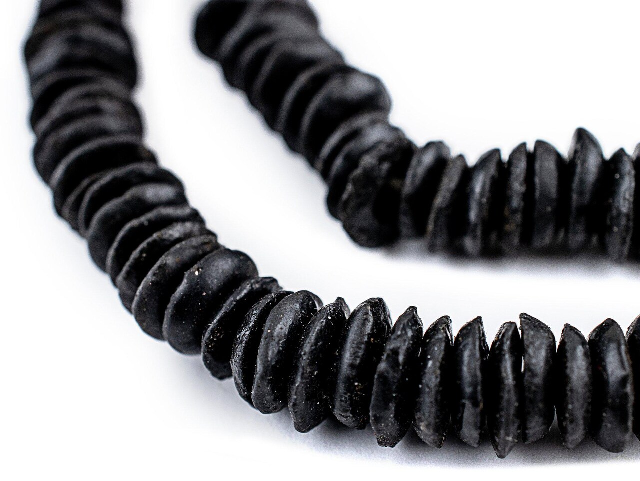 The Bead Chest Midnight Black Ashanti Glass Saucer Beads (10mm)